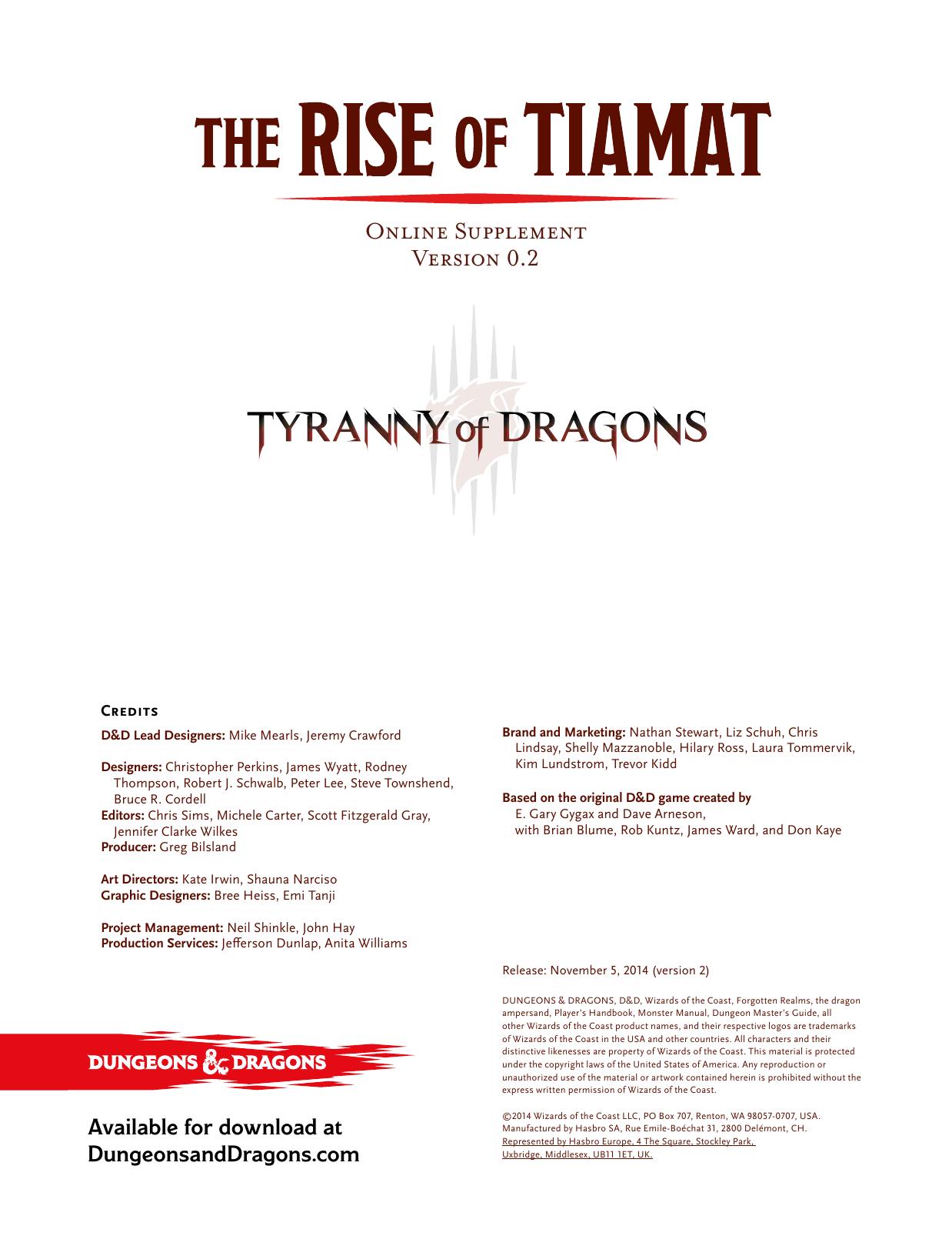 Rise of Tiamat Online Supplement
