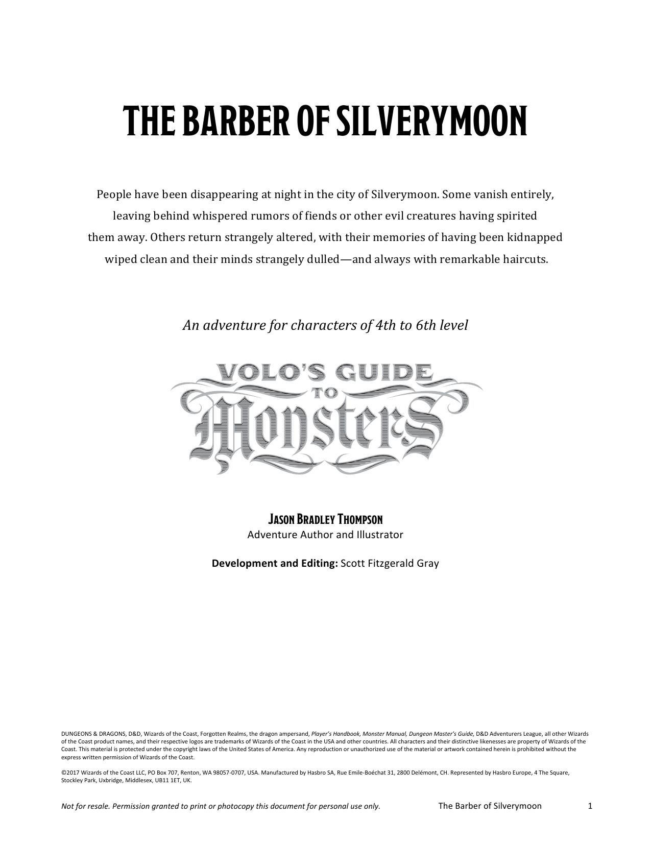 The Barber of Silverymoon - Suplement